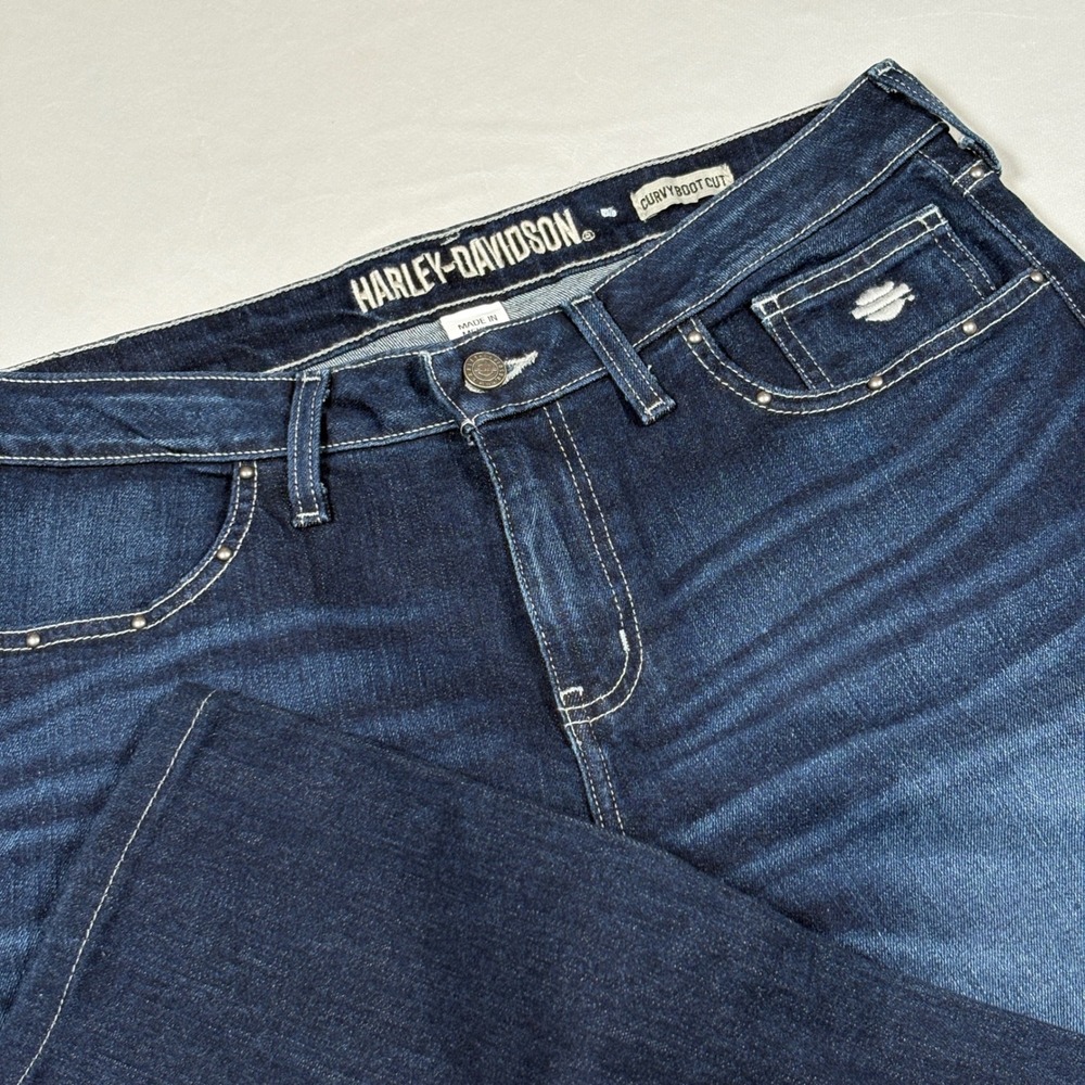 Harley-Davidson Curvy Bootcut Jeans Womens Embroidered Bling Riding Performance
